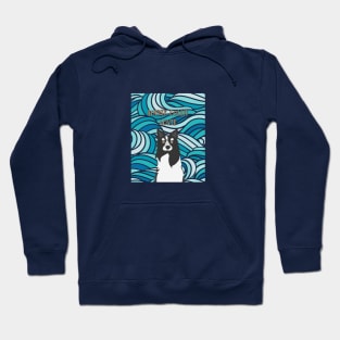 Border Collie Dog Lover with Sea Wave Pattern on Background Hoodie